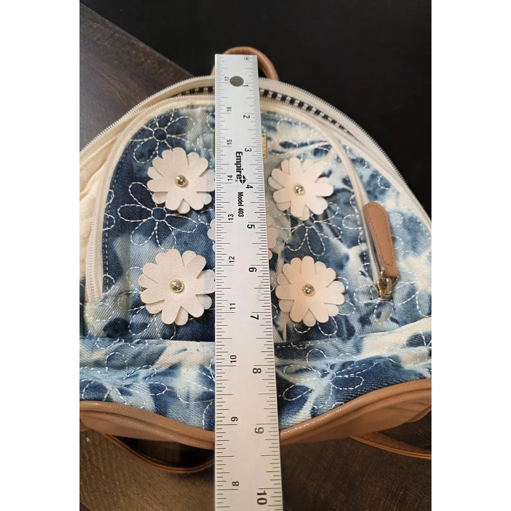 Betsey Johnson Tie Dye Denim Mini Backpack Blue Jean Quilted Flowers Bag 90s y2k - Picture 13 of 15